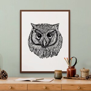 Owl Art Print (Athene Noctua) INSTANT DOWNLOAD. A symbol of wisdom, science and strategy. Digitized etching imagery to buy, frame & love!
