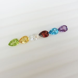 Natürliche Halbedelstein Birne / Tropfen Form 7x5mm. Topas, Granat, Amethyst, Citrin, Peridot