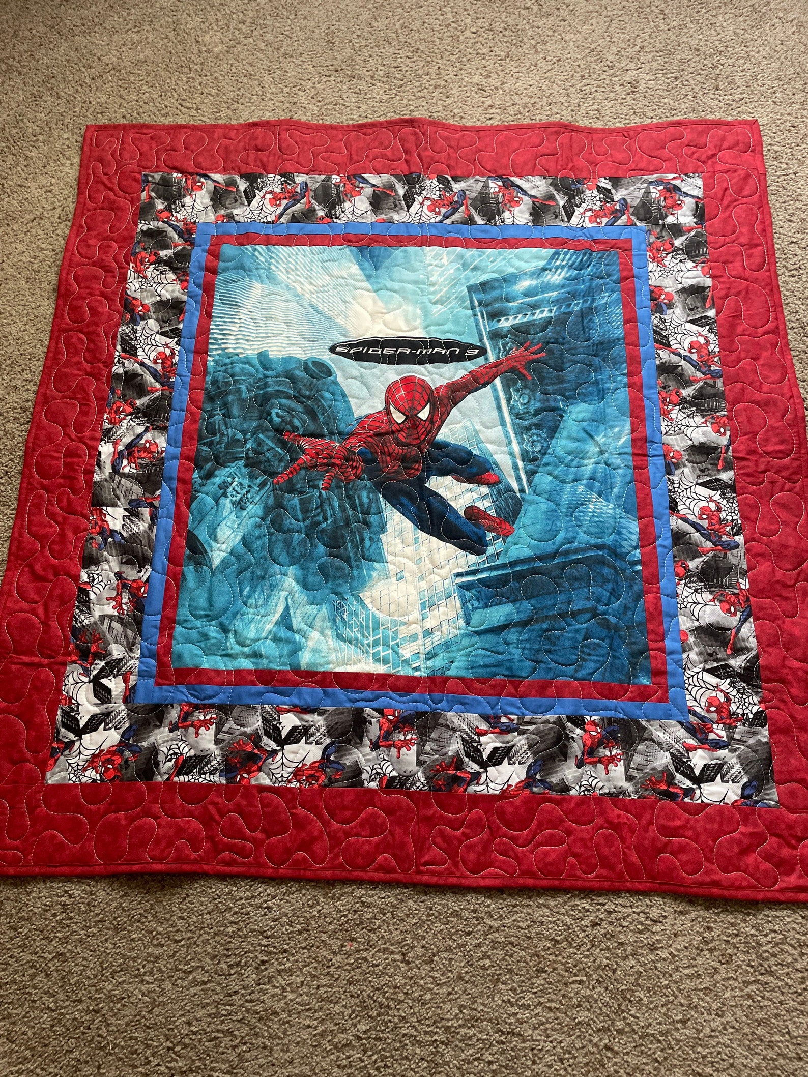 Spiderman quilt Spiderman Quilted Throw 46 x 48 Kid Etsy