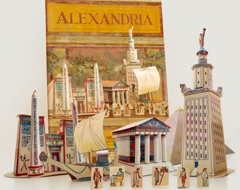 PORT OF ALEXANDRIA for kids - Set of five paper models to build - Including temples, a pyramid, a boat and the lighthouse of Alexandria!