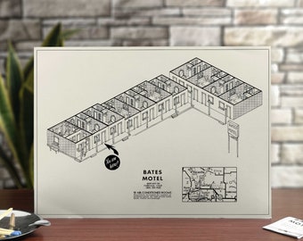 Motel plan inspired by the film PSYCHO - BATES plan - Psycho hotel map - DIN A4 - Original illustration