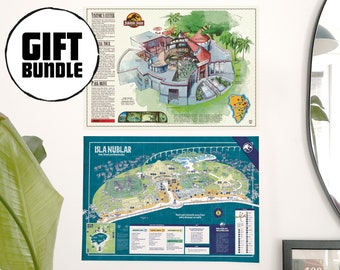 GIFT BUNDLE - Jurassic Visitor's center map + World Main Street map - Original illustrations