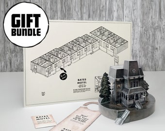 PAQUETE DE REGALO- Maqueta Casa Psicosis + Ilustración Mapa del Motel + Letrero No Molestar y Paquete de Cerillas