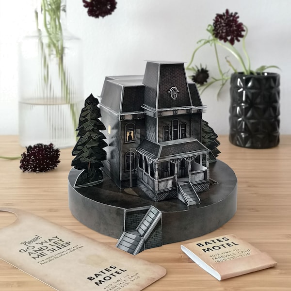 PSYCHO HOUSE Paper Model - Papercraft - Card model kit - FREE "Do Not Disturb" sign and fake matchbook - H0 Scale