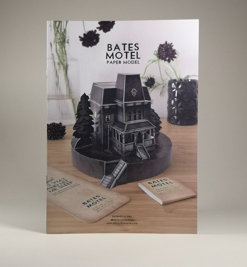 PSYCHO HOUSE Paper Model Papercraft Card model kit FREE Do Not Disturb sign and fake matchbook H0 Scale imagem 6