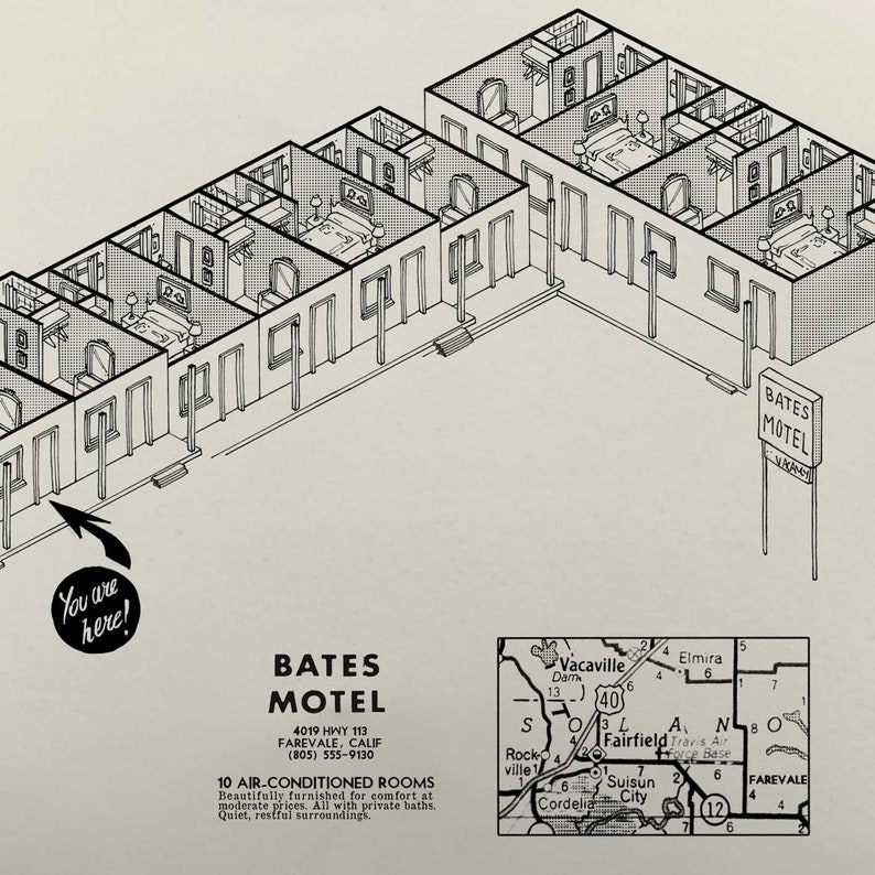 Motel Plan Inspired By The Film PSYCHO BATES Plan Psycho Etsy