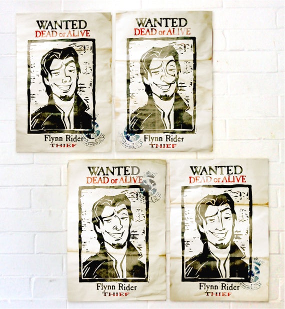 Flynn Rider Wanted Poster from Tangled Pack of 4 Etsy.