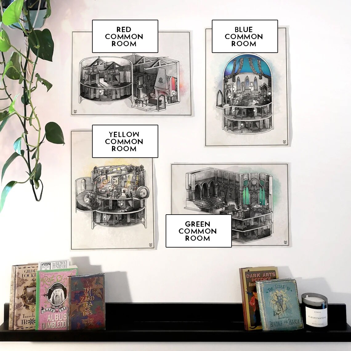 4 Houses Common Room Plans set - poster - illustratiekaart - blauwdruk