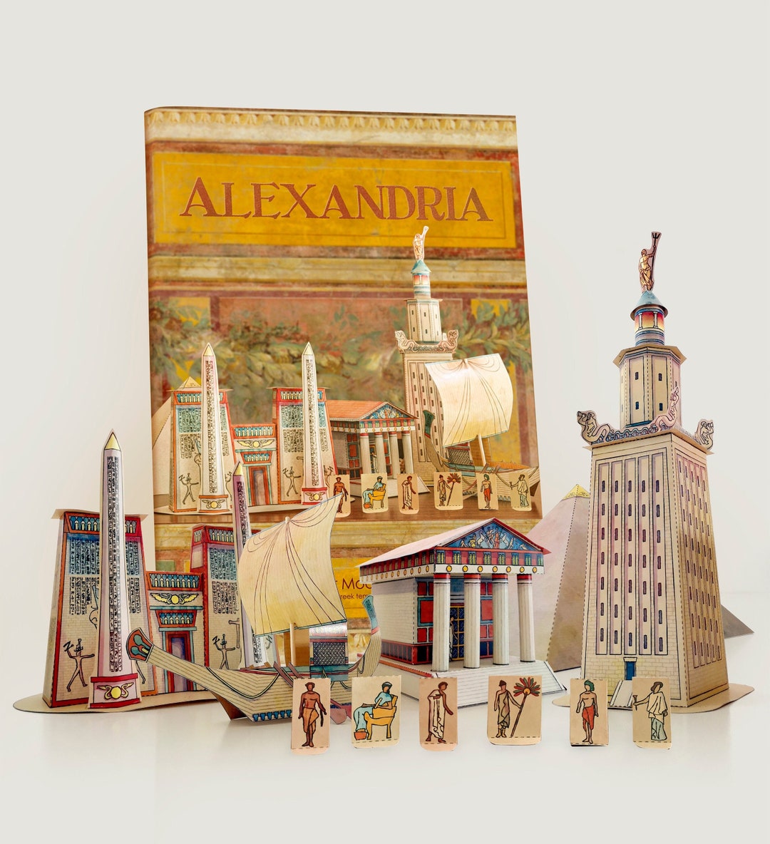 PORT OF ALEXANDRIA for Kids - Set of Five Paper Models to Build - Including  Temples, a Pyramid, a Boat and the Lighthouse of Alexandria! - Etsy, image size:1080x1184