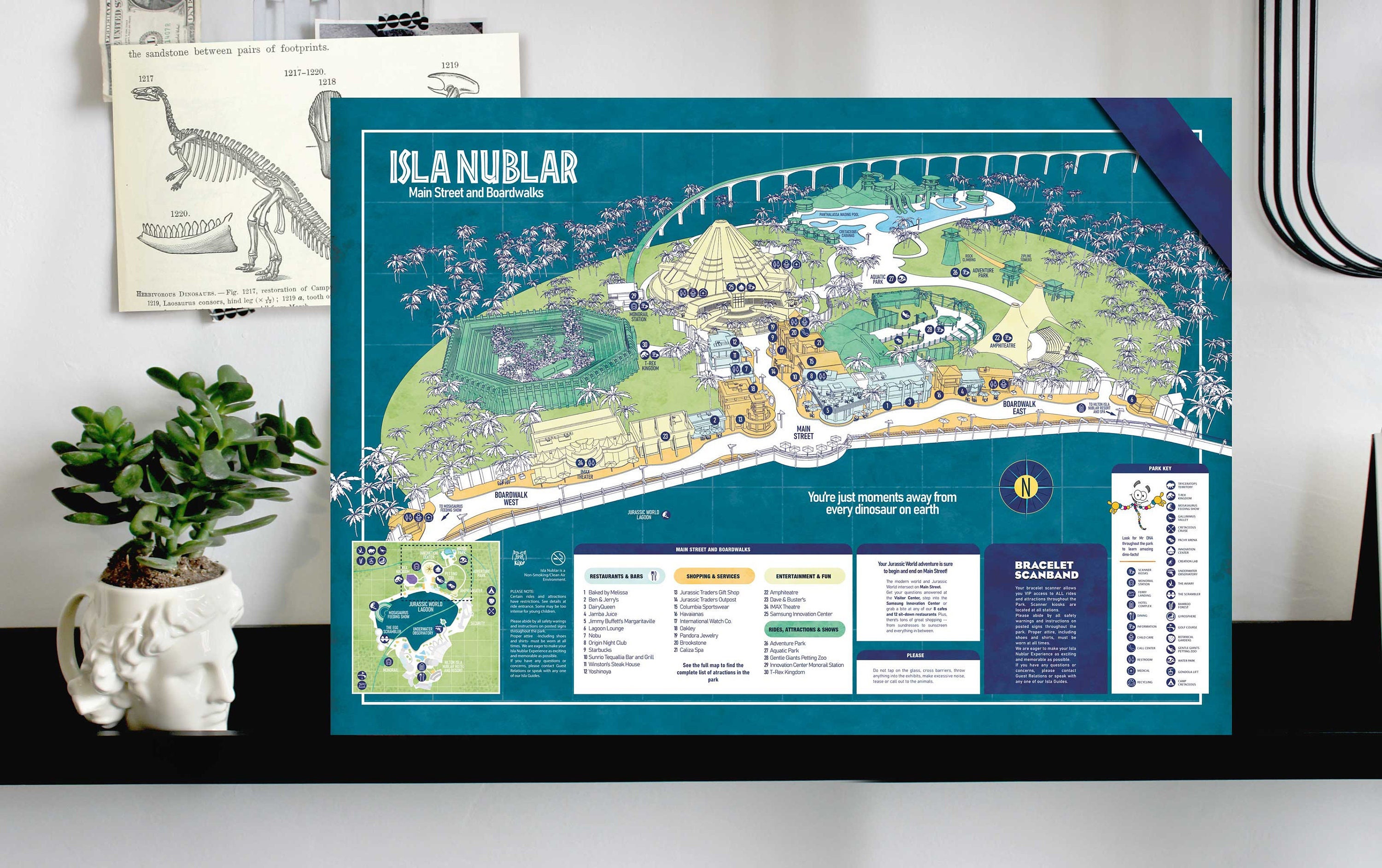 JURASSIC MAP - Mapa de la calle principal de Isla - Ilustración original