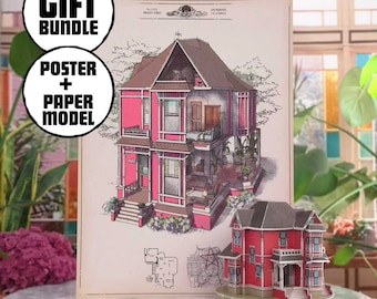 PAQUETE REGALO - Poster de la casa de Embrujadas + Maqueta de papel para montar