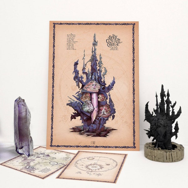 The CASTLE of the CRYSTAL map - Pack of 3 original illustrations - the Castle of the Crystal - Map of the World - The Great Conjunction