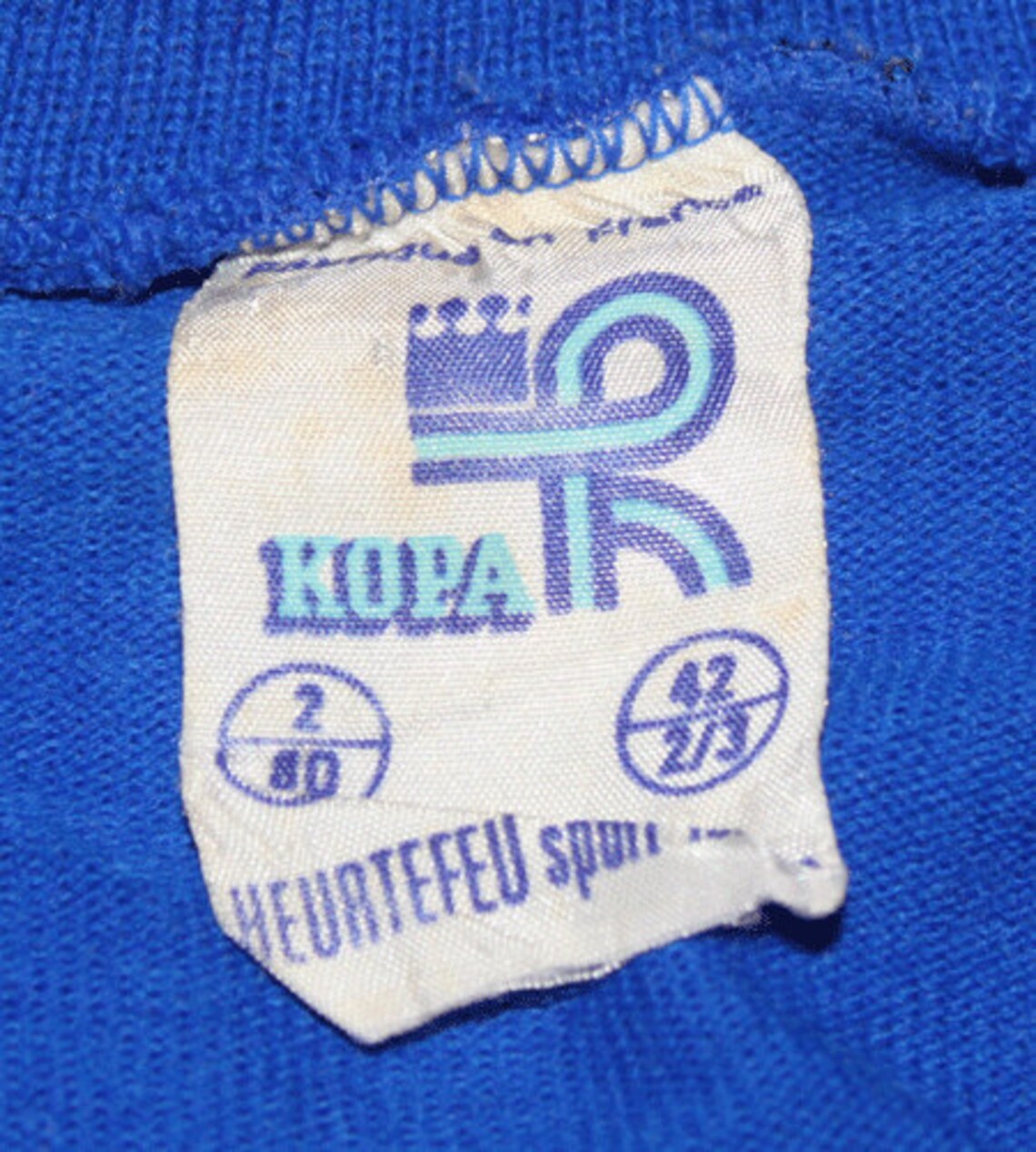 Maillot Cycliste Vintage Kopa Heurtefeu - Années 70 - Bleu, Taille S, Made In France