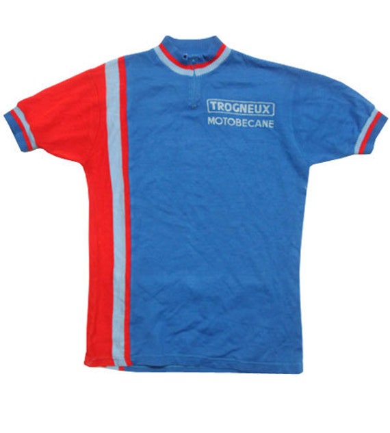 Maillot Cycliste Vintage Motobécane Années 70 En Acrylique Bleu Ciel - Taille 2