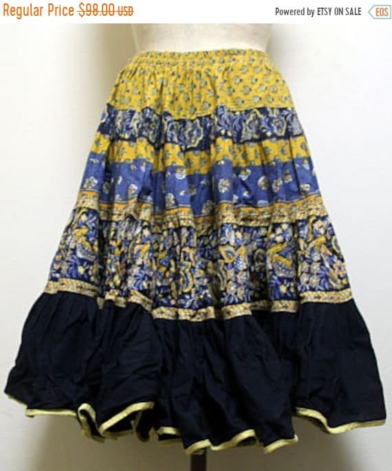 70 s Vintage Provence Skirt French Provence Cotton Fabric Size One