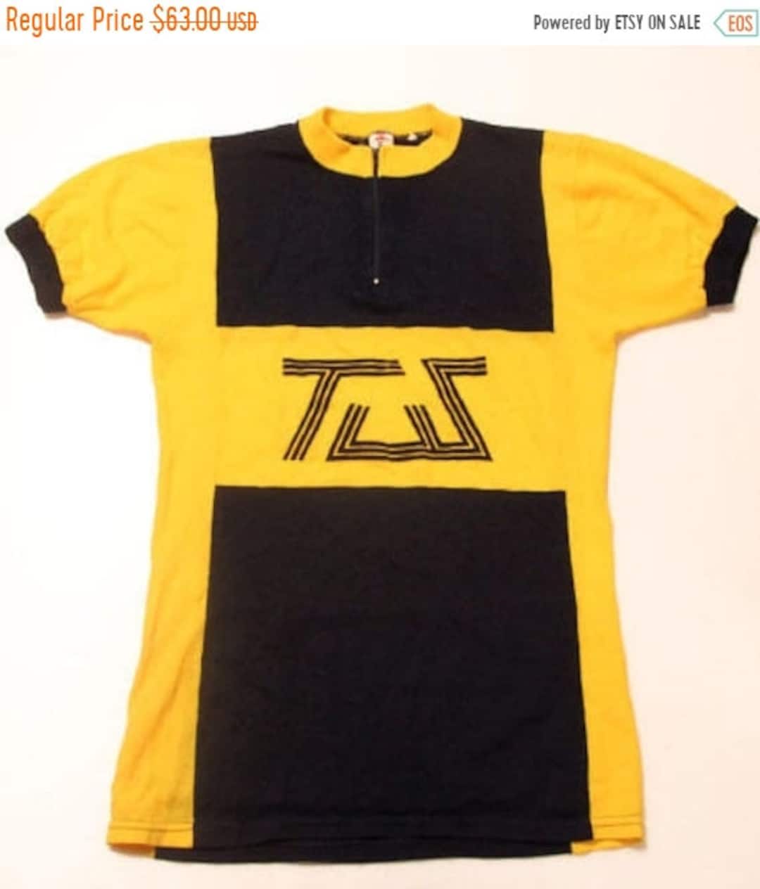 Maillot cycliste vintage bleu jaune camiseta 70'S shirt