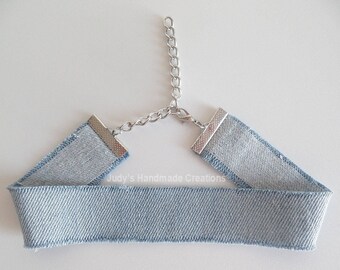 Light Blue Denim Choker, Jean Choker Denim Choker, Distressed Denim Choker,Blue Choker, Blue Jean, Chokers For Women, Popular Necklace