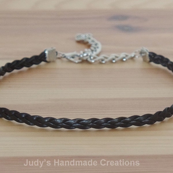 Black Leather Choker, Black Choker, Faux Black Leather Choker, Braided Black Choker Necklace,Thin Choker, Popular Necklace