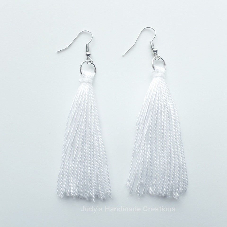 White Tassel Earrings Long White Earrings Tassel Earrings Etsy