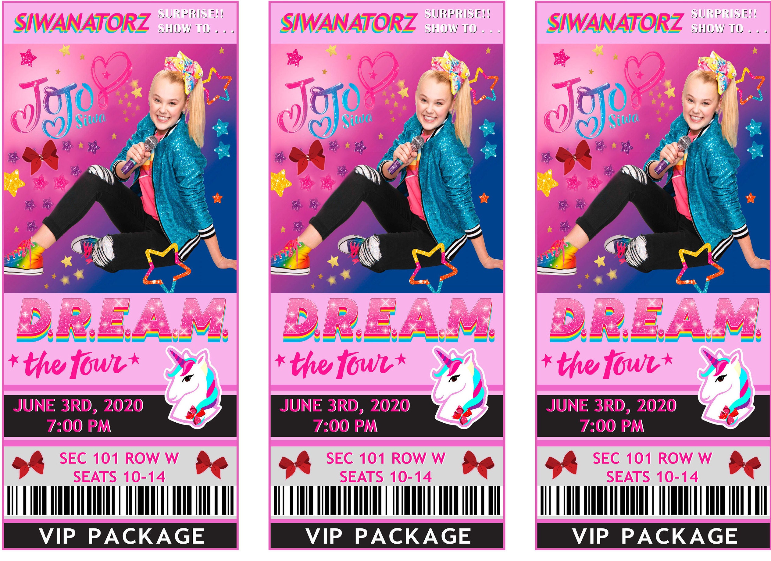 Jojo Siwa Fake Simulate Ticket Concierto para DREAM THE | Etsy Irlanda