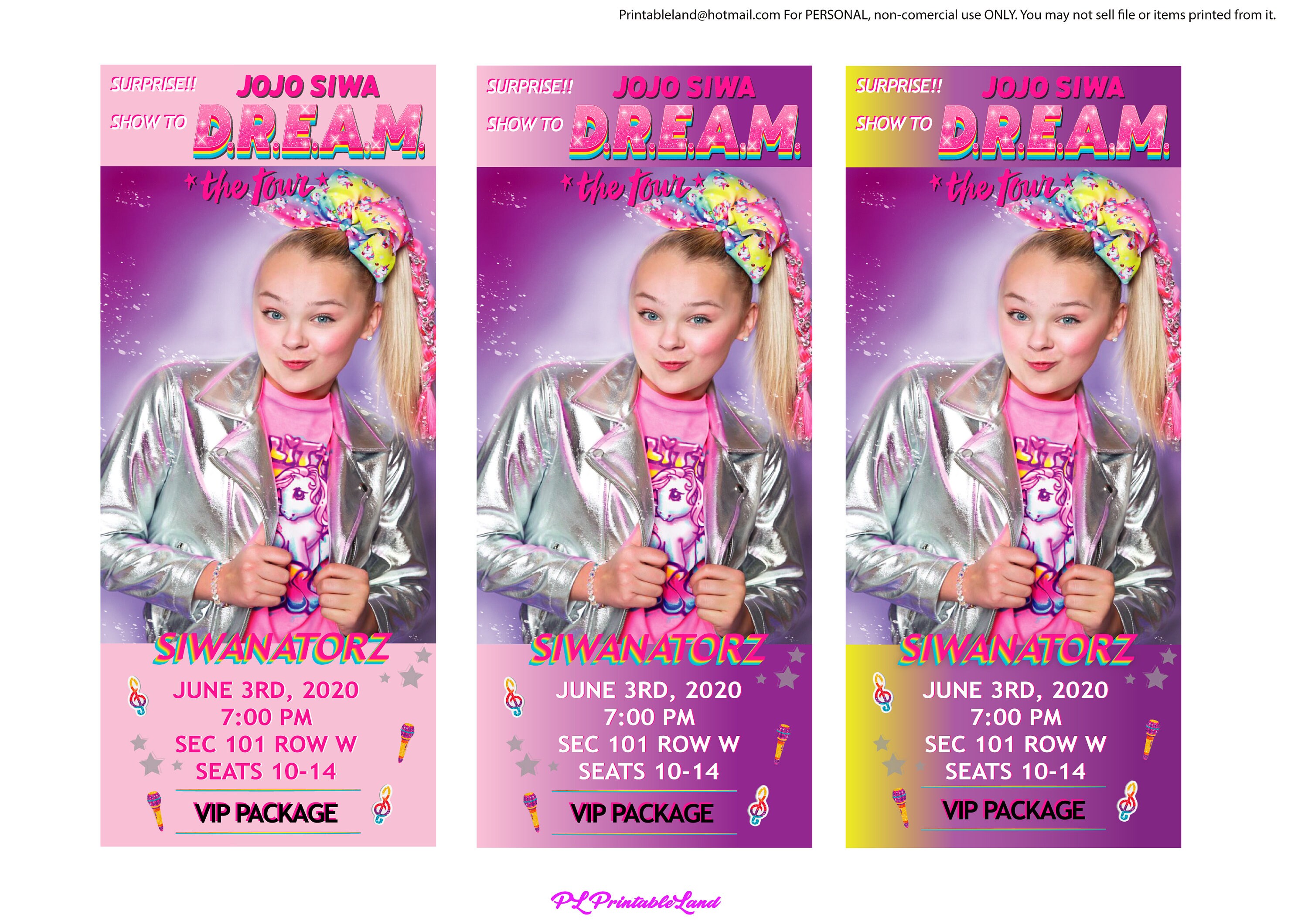 Simulate Jojo Siwa Ticket Concert to D.R.E.A.M. THE TOUR | Etsy