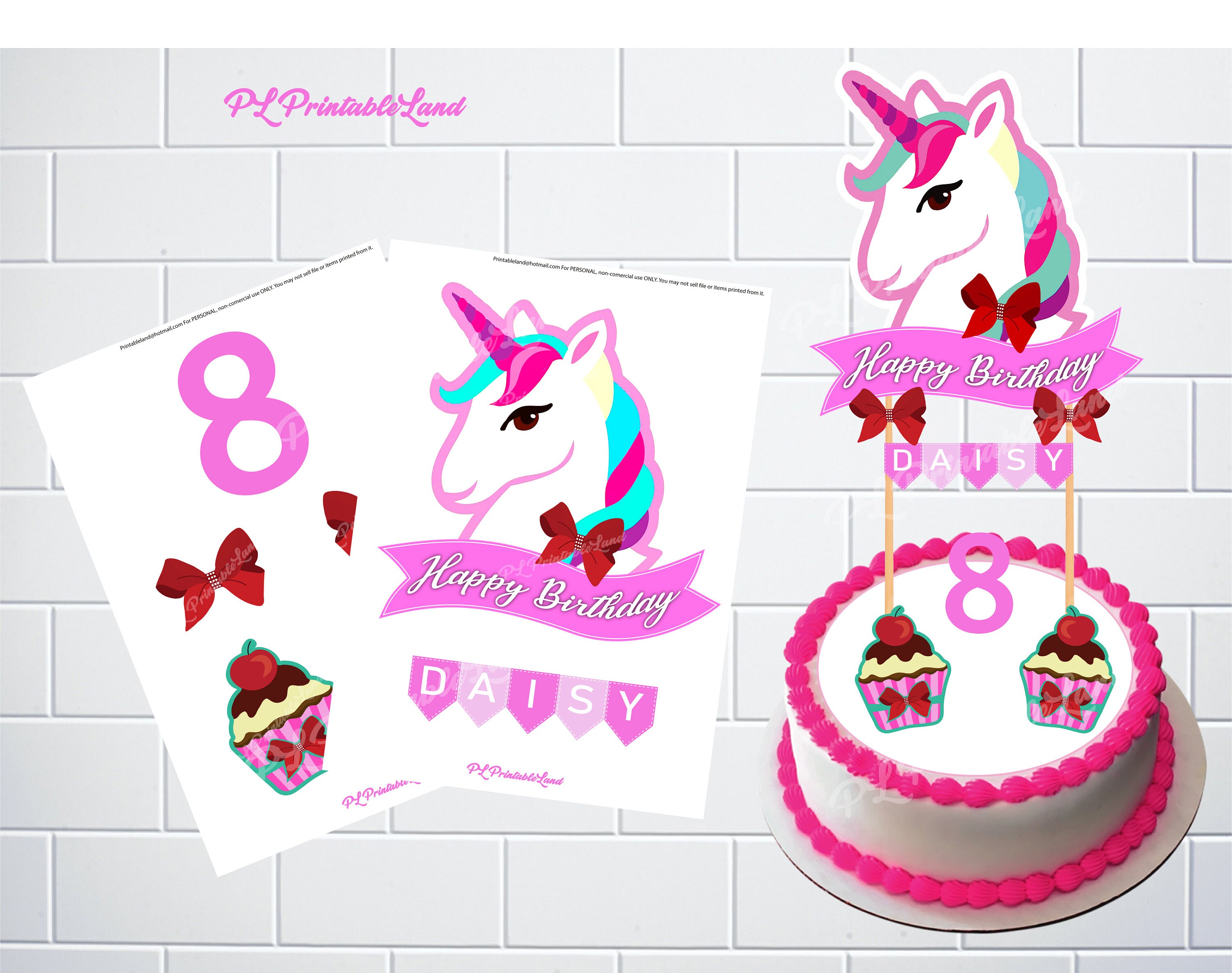 jojo siwa unicorn inspired print your own cake topper etsy