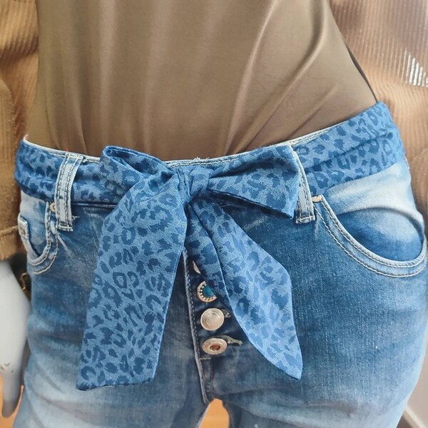 Ceinture en tissu Chambray coton imprimé animal bleu