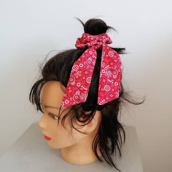 Chouchou foulchie élastique en popeline coton bandana rouge