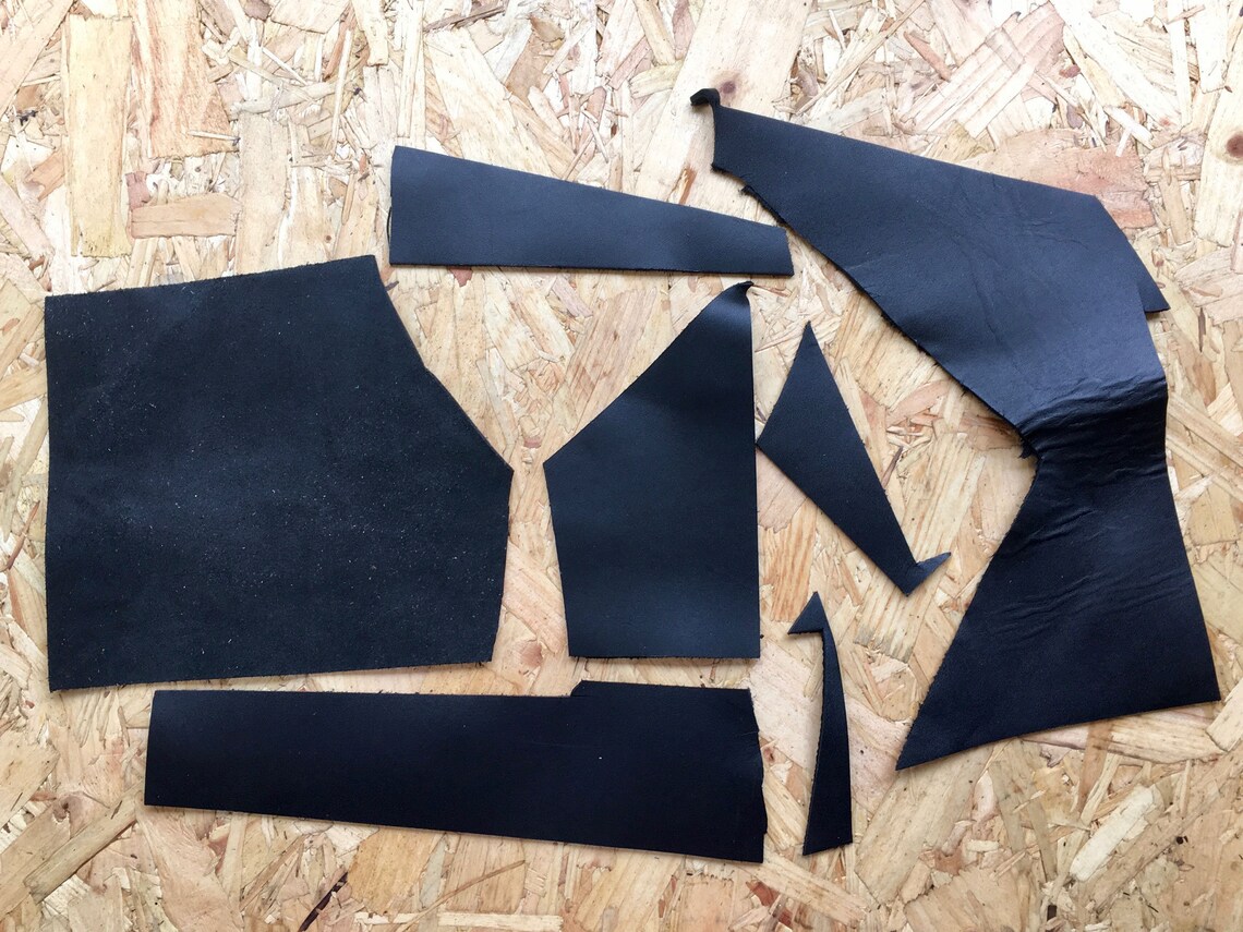 Black Cowhide Leather Offcuts Scrap Fabric Genuine Leather Etsy
