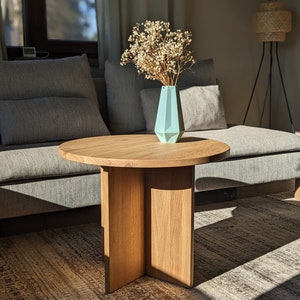 Solid oak coffee table, japandi minimalistic, small round side table zdjęcie 2