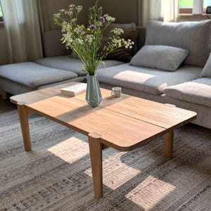 Modern, minimalism, elegant solid oak wood coffee table, round corners
