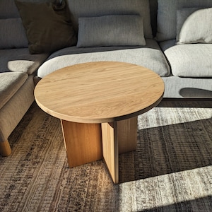 Solid oak coffee table, japandi minimalistic, small round side table zdjęcie 3