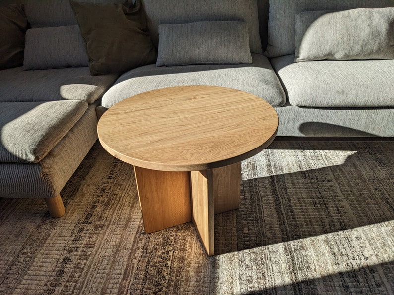 Solid oak coffee table, japandi minimalistic, small round side table zdjęcie 3