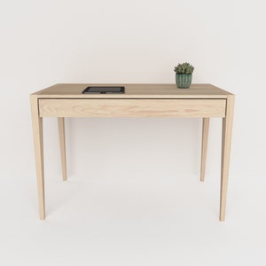 Minimalistic solid oak wood desk with drawer.