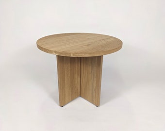 Solid oak coffee table, japandi minimalistic, small round side table
