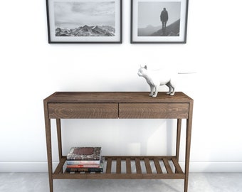 Solid Oak Wood Console Table Tall Boy Charging Station Entry