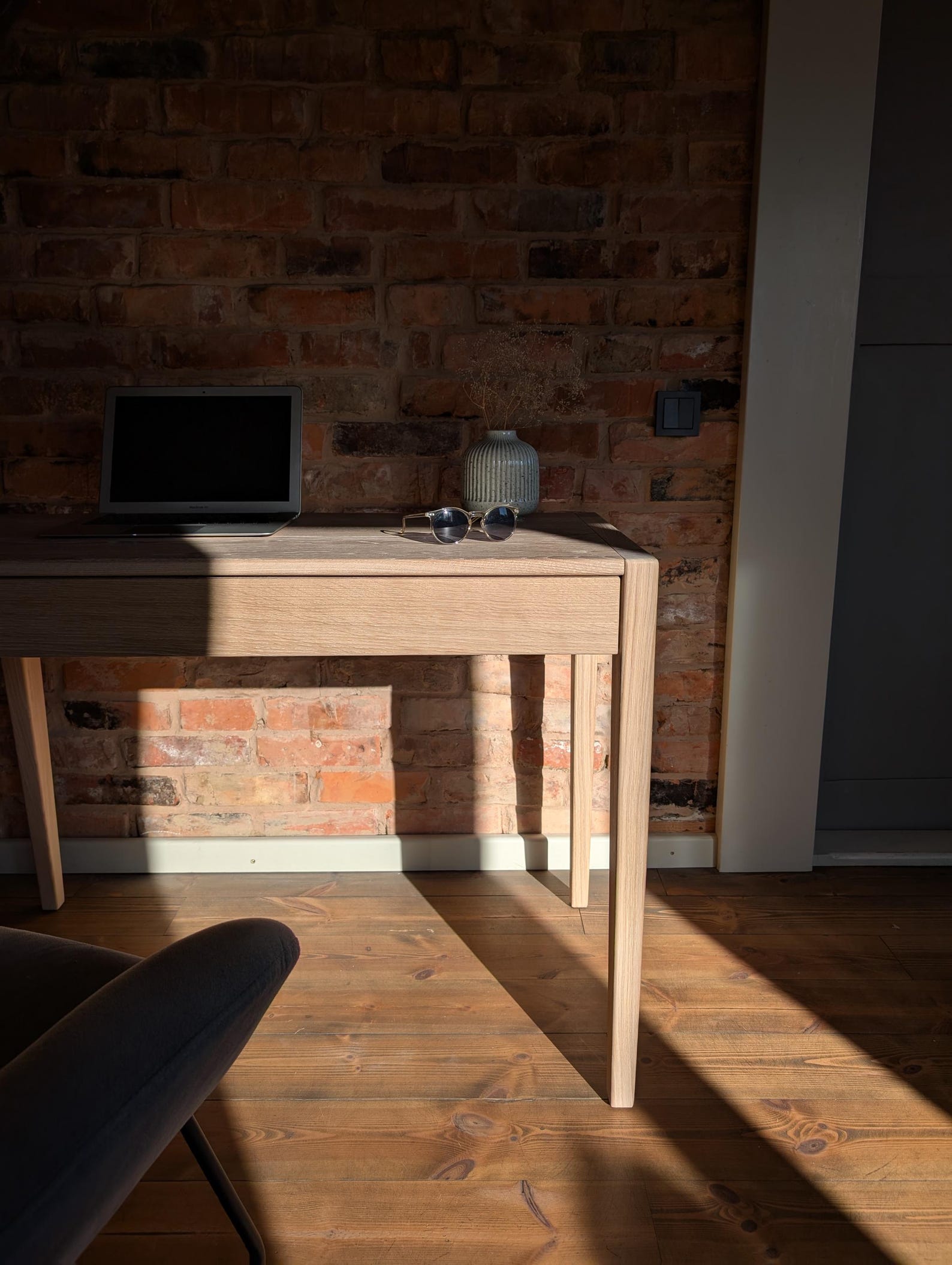 Picture Idea: Oak Wood Minimalist Desk With Drawer Durable Home Office Table