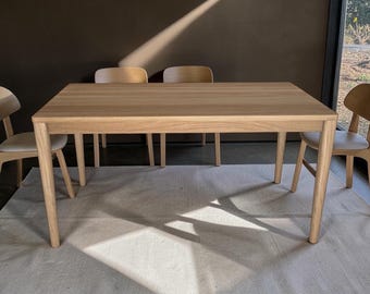 Solid Oak Dining Table | Handcrafted Minimalist Kitchen Table | Tapered Leg Scandinavian Design
