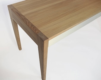 Solid oak wood desk, writing table, home office, dining, scandinavian, minimalist, modern mid century, rustic, industrial, black.