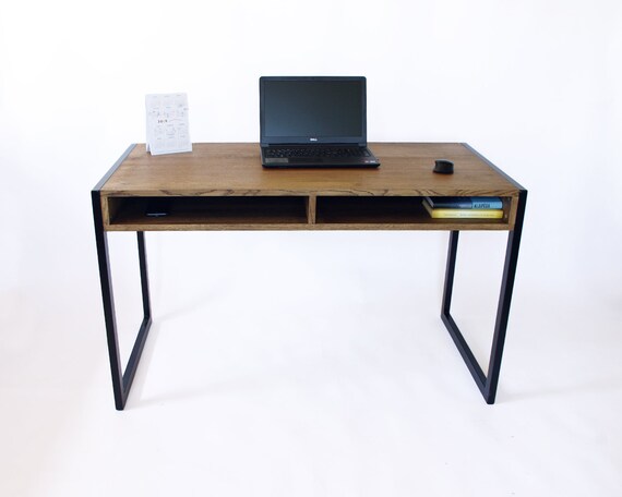 Industrial Oak Wood Desk With Metal Legs Home Office Bureau Etsy