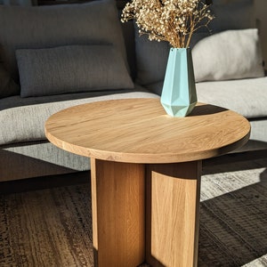 Solid oak coffee table, japandi minimalistic, small round side table zdjęcie 4