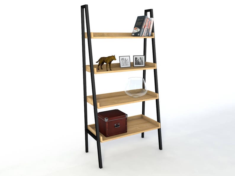 Ladder Shelf With Solid Wood Shelves And Steel Frame Office Etsy
