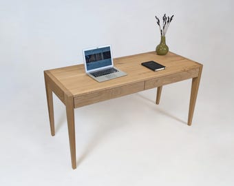 Minimalistischer Massiv Eichen Schreibtisch – Moderne Home Office Tafel mit Soft-Close Schubladen, Matte Holzöl Oberflächenbehandlung