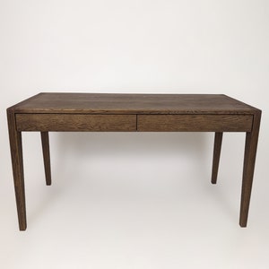 Dark solid oak wood computer desk with drawers