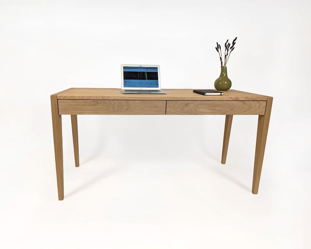 Modern Minimalist Solid Oak Desk – Home Office Table With Drawers ...