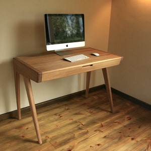 Oak wood computer desk, laptop desk, office table, writing table desk, office furniture, home office, imac. zdjęcie 4