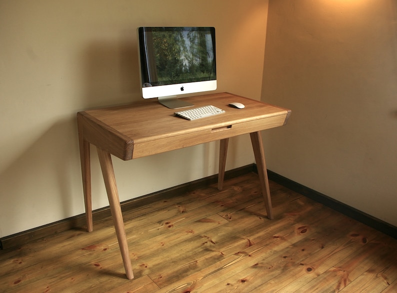 Oak wood computer desk, laptop desk, office table, writing table desk, office furniture, home office, imac. image 4