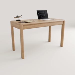 Solid Oak Desk with Two Drawers, Japandi Style work Desk, Handmade Wooden Home Office Table