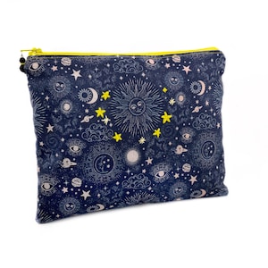 Sun moon makeup bag, celestial make up bag, hand embroidered,