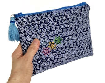 Japanese make up bag, hand embroidered travel pouch, japandi accessories